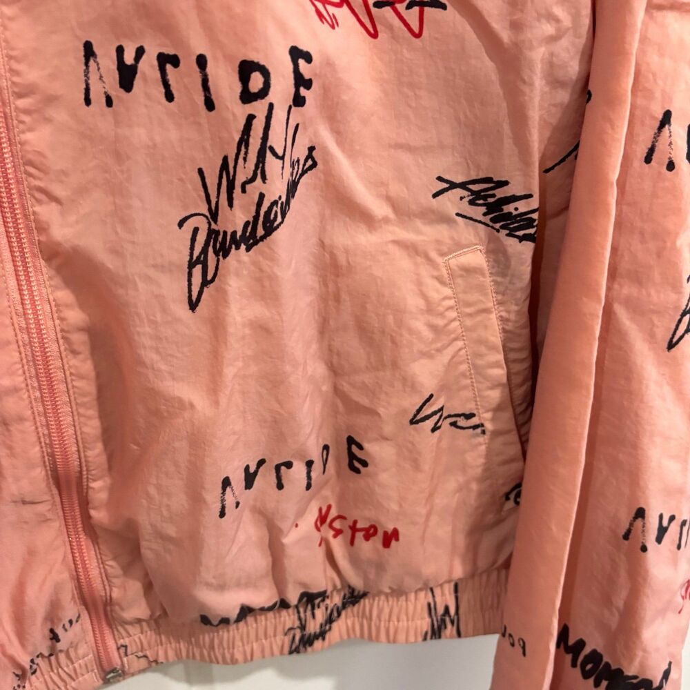 Adidas Originals RYV Allover Script Print Cropped Windbreaker Jacket Track Top - Picture 6 of 12